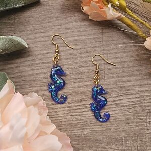 Sparkling Blue Seahorse Earrings